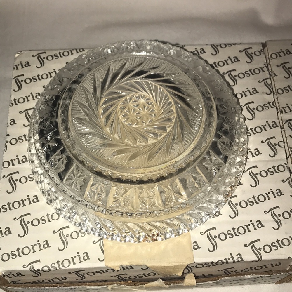 2 Vintage Fostoria Cut Glass Serving Dish/Bowls with Spoons in Original Boxes. - Picture 3 of 7